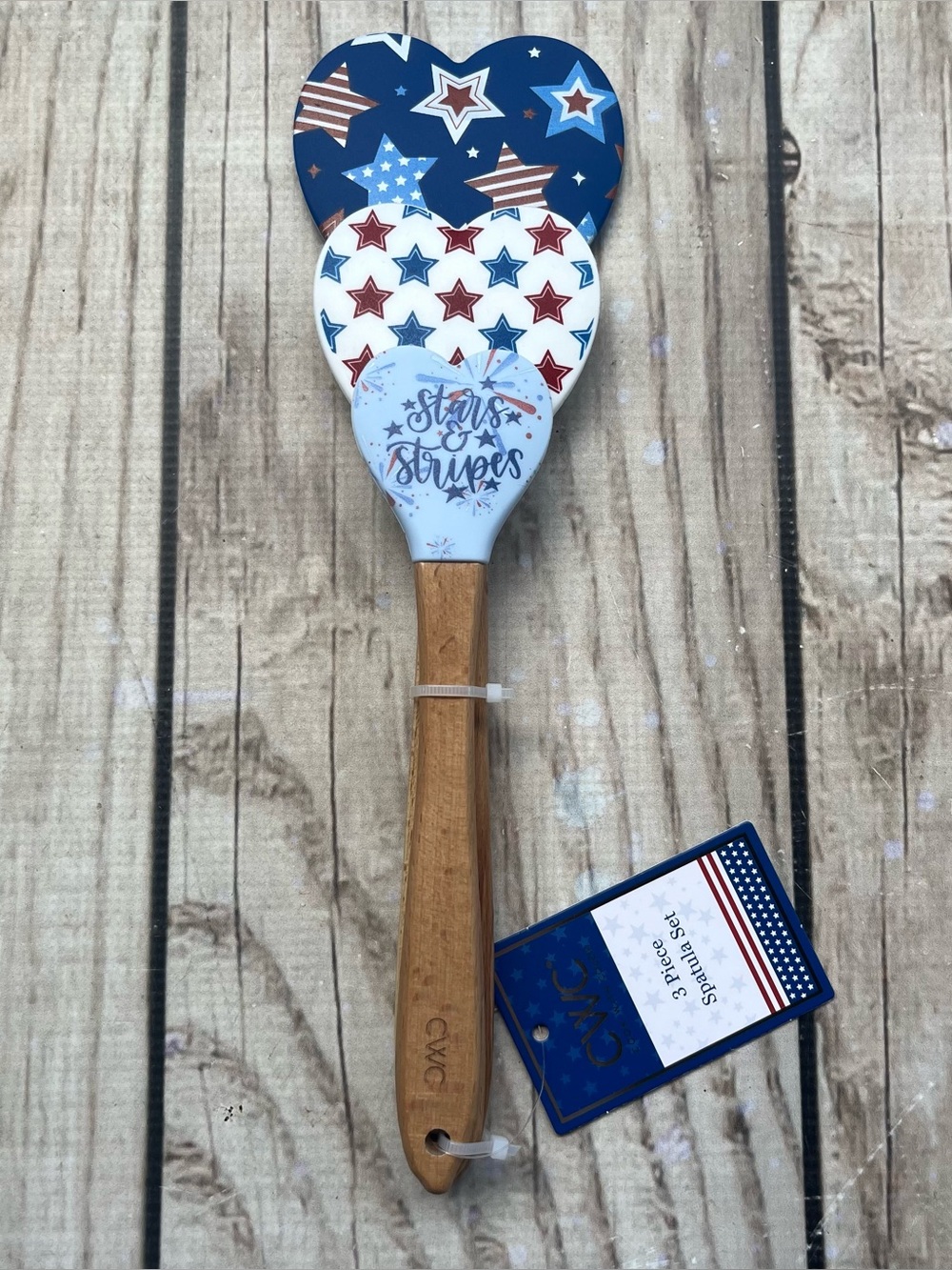 CWC Cook With Color 3 Piece Heart Shape Spatula Set 4th July Stars & Stripes - Picture 6 of 12